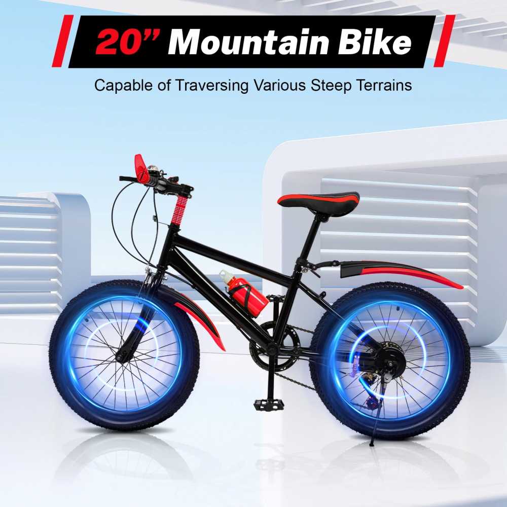 20"  7 Speeds Mountain Bike Kids Bicycle Dual-Disc Brakes Unisex Children's Bicycle Height Adjustable MTB Boys Girls Riding Bike -  18