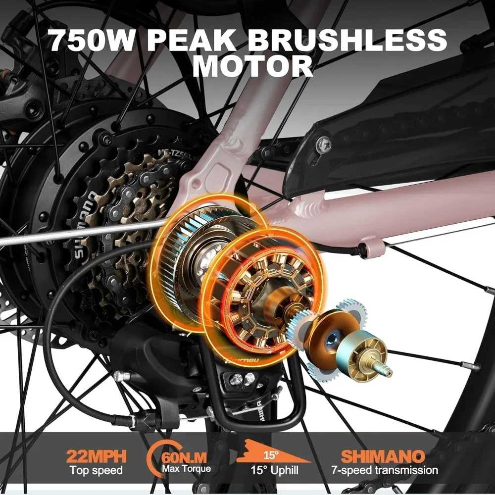 Electric Bike for Adults - 468Wh Removable Battery, 26 inch Step Thru Electric Bicycle, Peak 750W Brushless Motor Ebike, E-Bikes -  18