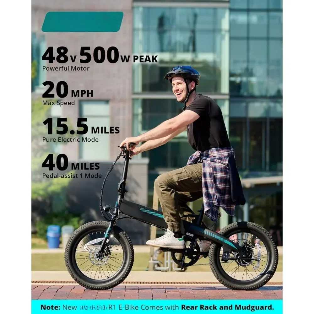 Electric Bike with 40Miles (Pedal-assist1) by 48V Battery, 20Mph Power by Peak 500W, 20" Folding Adult Electric Bicycle -  18